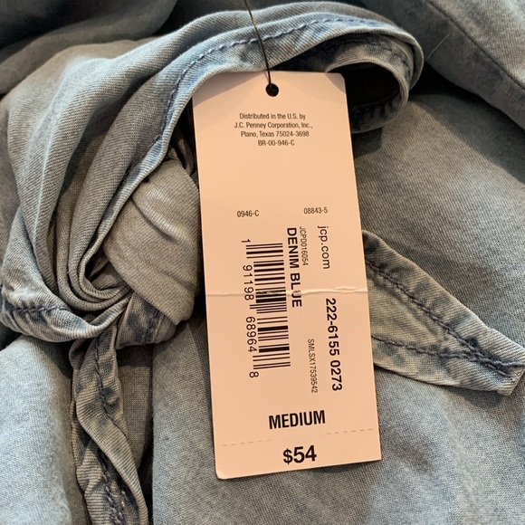 Denim off-the-shoulder dress, unworn with tag attached, size medium - Picture 3 of 4